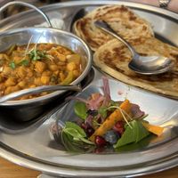 CHANNA BRUNCH Chickpea curry with paratha flatbread dahi, salad & seva mix  at Realitea in Ripon
