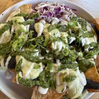 Cosmic Queso: cashew dip with fried organic corn tortillas & pepita chimichurri.  at The Wild Poppy Cafe & Market in Sebastopol