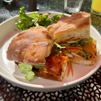 Vegan bahn mi on housemade focaccia bread   at The Wild Poppy Cafe & Market in Sebastopol