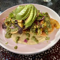 Delicata squash tostada with black bean purée and Cosmic queso   at The Wild Poppy Cafe & Market in Sebastopol
