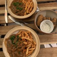 Carbonade and mushroom croquettes   at Brasserie Du Singe Savant in Lille