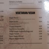 Section of menu dedicated to veg.  at Guads Tacos & Beer  in Davis