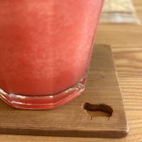 Watermelon juice with a very cute coaster  at Hitsujiya - ひつじ屋 in Nagano