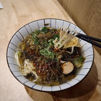Pickled Pepper And Pickled Cabbage Fish Noodles 泡椒酸菜魚麵.  A vegetarian take on the popular dish of noodles with mock fish made from soy in pickled vegetable stock. at Miao Guanyin - 妙觀音素食 - Zhongzheng District in Taipei