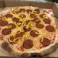 Undercover vegan - housemade sauce, vegan cheese, vegan pepperoni, banana peppers at Pizzeria Don Luca in Wilmington