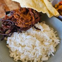 Rice & onion bhajis (feat. papadums in the back) at The Cornerstone Ale House in Butler