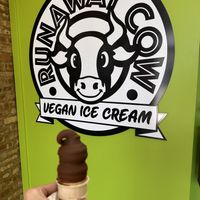 Chocolate soft serve with chocolate dip in a GF cone   at Runaway Cow in Chicago