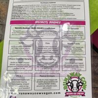 Back of Menu at Runaway Cow in Chicago