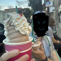 German chocolate sundae and small cup of chocolate ice creamm  at Runaway Cow in Chicago
