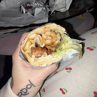 vegan cream chop + fries inside  at Shawarma Guys  in La Mesa