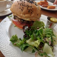 Mushroom burger and salad at Food4Thought - East in Chiang Mai