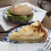 Apple cake and cream cheese bagel  at Mon Bistro in Kotor