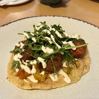 Beetroot, squash and sweet potato falafel flatbread   at Giraffe Cafe in Perth