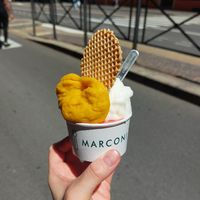 Mango, strawberry and lemon ice cream at Cremeria Marconi in Bologna