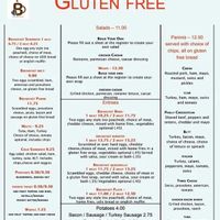 Gluten free menu. I don’t know if prep area is shared, and I don’t know if any vegan items are gluten free, so be prepared to ask questions.  at Busy Bean Cafe in Victor