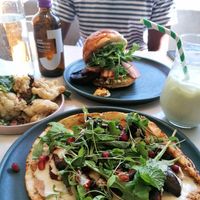Loaded flatbread, the brioche and cauliflower and spinach salad at Kollective Coffee & Kitchen in Sheffield