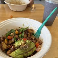 Half eaten Hippie Chick homespun bowl (yummy) and Mana Potion smoothie, no honey (meh)  at Homespun Kitchen in Jacksonville