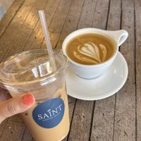 Iced oat lav latte + oat cappuccino   at Saint Coffee Shop in Los Angeles