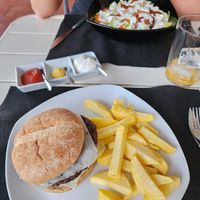 Cesar salad, Burger and chips at The Wala Room in Torremolinos