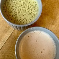 Matcha and vanilla chai lattes   at Sùgh Ùr Café in Inverness