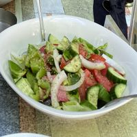 Greek salad without the feta and  at Coffee Yard Cafe-Restaurant in Lefkara