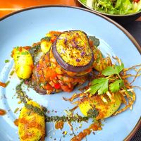 Aubergine lasagne and a fresh tasty side salad at Der Grund in Remscheid