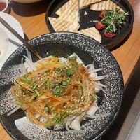 Spicy sesame noodles and mushroom curry pancakes   at Yihengyi Vegan in Wenzhou
