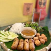 Spring rolls with rice noodles and tofu nuggets  at Bếp Chay Huệ Nhiên in Hanoi