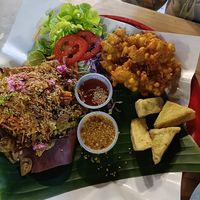 fried tofu, deep fried corn, banana flower salad at Green Food in Chiang Mai