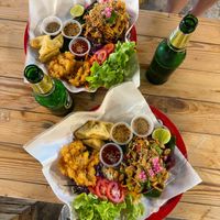 Two platters (beers from elsewhere) at Green Food in Chiang Mai