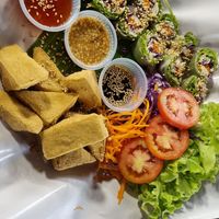 Tofu bites and summer rolls THB120 at Green Food in Chiang Mai