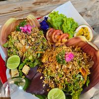 Banana flower salad and tofu larb at Green Food in Chiang Mai