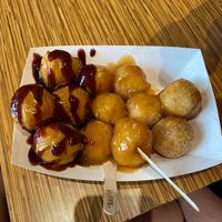 From left to right: blueberry and nut butter, apple sauce, plain sugar. at Mr Puffs - Old Port in Montreal