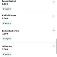 Vegan curry dishess  at Raj Darbar in Padua