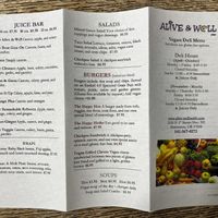 Vegan deli menu (circa May 2024)  at Alive & Well  in Hermiston