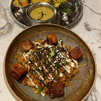 Kiri hodi (silver platter) and the salt and pepper tofu bokkeumbapp  at Mildreds - Victoria in South West London