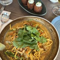 Shiitake Peanut Laksa and Chorizo Arancini   at Mildreds - Victoria in South West London