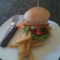 Tofu burger 70 baht at Fuang Vegetarian in Chiang Mai