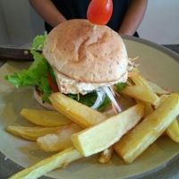 tofu burger  at Fuang Vegetarian in Chiang Mai