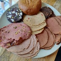 Hams and salami at Bezmasna in Prague