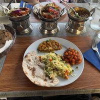 chickpeas, potato and lentils fried rice and bread  at Punjabi Palace in Rojales