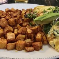 Vegan veggie omelet made with Just Egg (R) added avocado,- minus feta at Syrup   in Denver