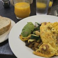 Vegetarian Veggie Bowl made with Just Egg(R), dry sour sourdough toast on the side, O.J. and coffee - for Vegan omit potatoes at Syrup   in Denver