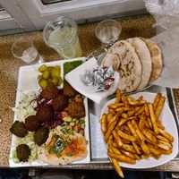 Falafel plate and fries at Nish Nush in New York City