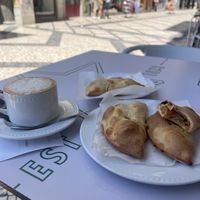 Soy cappuccino & vegan empanadas   at Briosa in Coimbra
