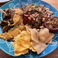 Oyster mushroom with peanut sauce and fried rice  at CHALAZA in Valkenburg