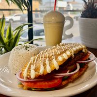 Vegan Jibarito and shake made with almond milk at Cubanito Express  in Chicago