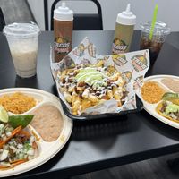 Taco plates and Veganos fries + horchata   at Tacos Veganos II Avondale   in Avondale