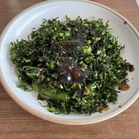 HK style Kailan (steamed stems on the base layer, the crispy shredded leaves on the top) 😍  at Aura by TienSing in Bandar Seri Begawan