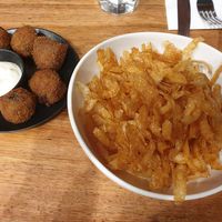 Mushroom bitterballen $13.00, Fried potato skins $7.00 at Mokum in Brunswick